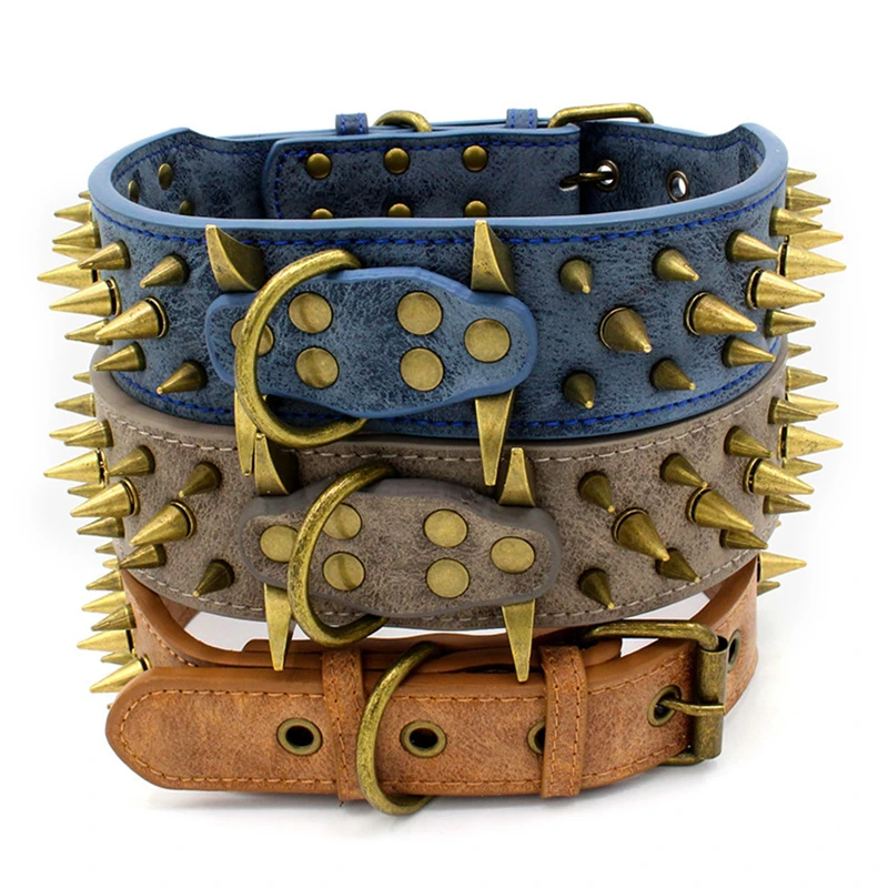 

High Quality Leather Type Long Leather Collars Spiked Dog Collar