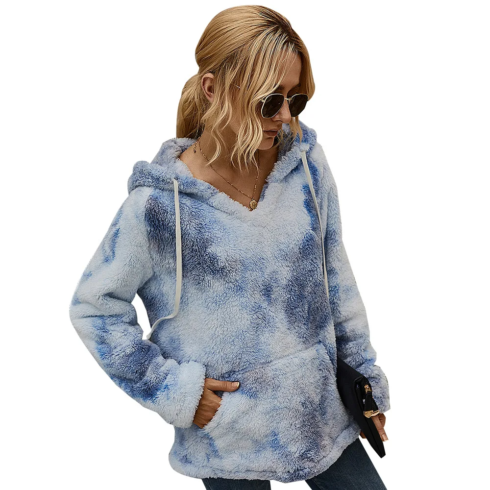 

Autumn/Winter Fashion Tie-Dye Wool Hoodie Fit Thick Sherpa Winter Coat For Woman, Colorful