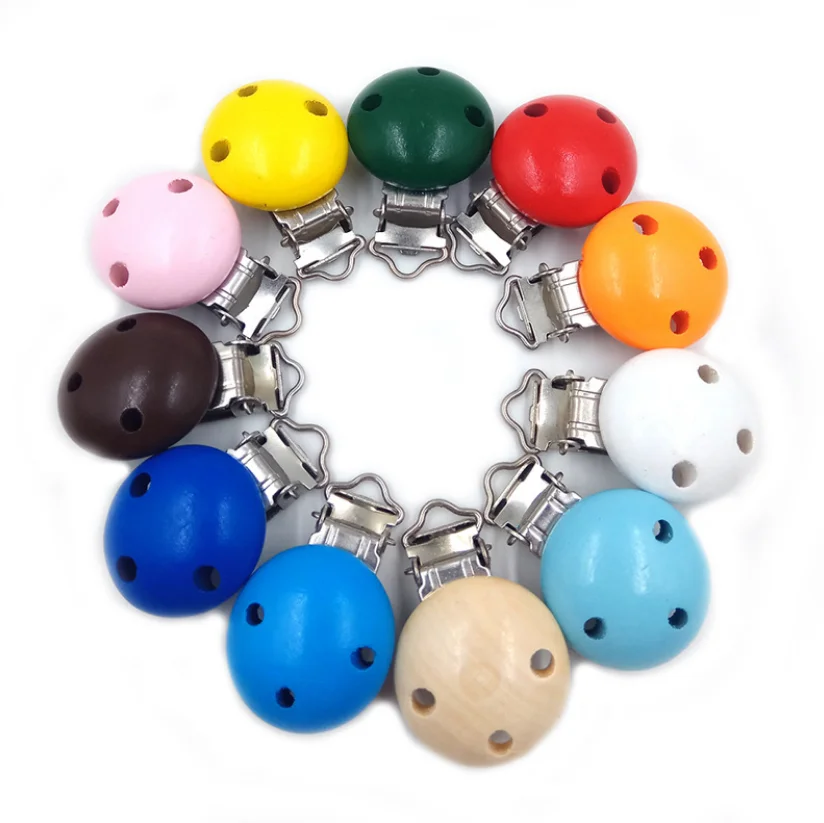 Heybabee  OEM Baby Teething Pacifier Holder Food Grade Wooden Baby Pacifier Clip