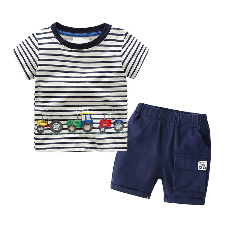 

blue striped short sleeve t-shirt childrens summer clothes, Blue, red