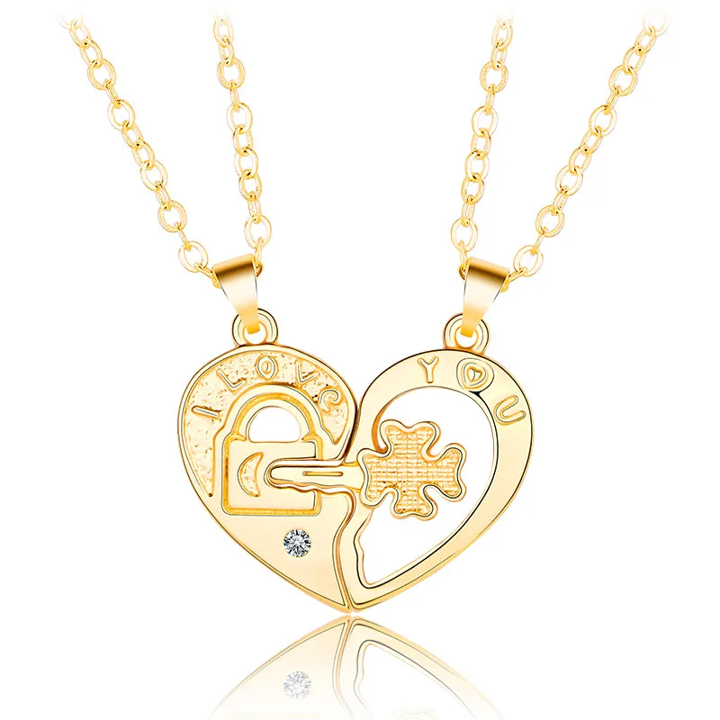

Valentine's Day Confession Cupid archery release love 2pcs heart shape magnetic Pendant her king his queen gold necklace