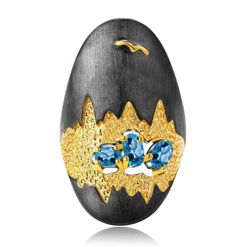 

Gem's ballet Handmade Cave Treasure Rings Natural Blue Topaz Gemstones Ring for Women Jewelry