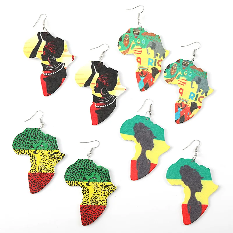 

Wholesale african wood earrings wood earrings jewelry Africa map wood stud earrings