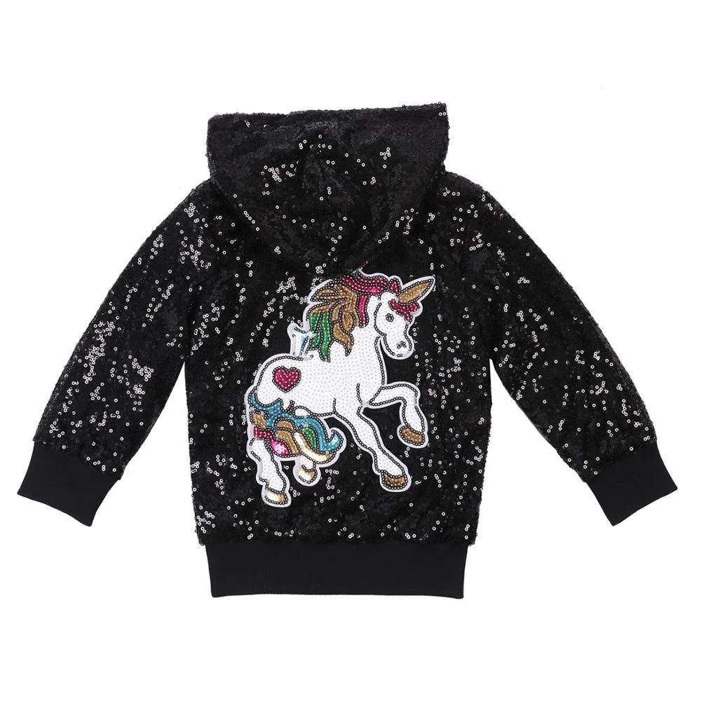 Toddler Sequin Unicorn Jackets Baby Girls Fashion Zipper Hooded Jacket