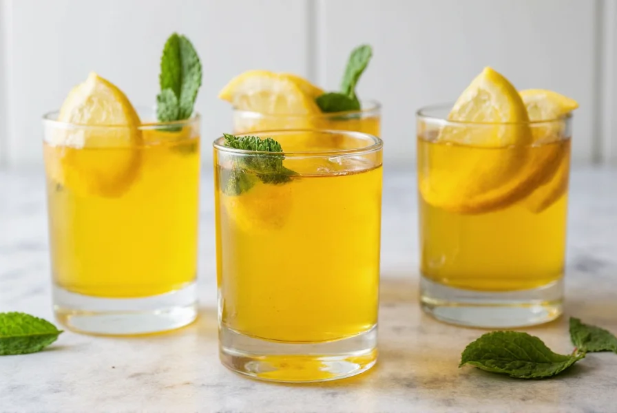 Verschiedene Ingwer-Shot-Varianten mit natürlichen Zusätzen