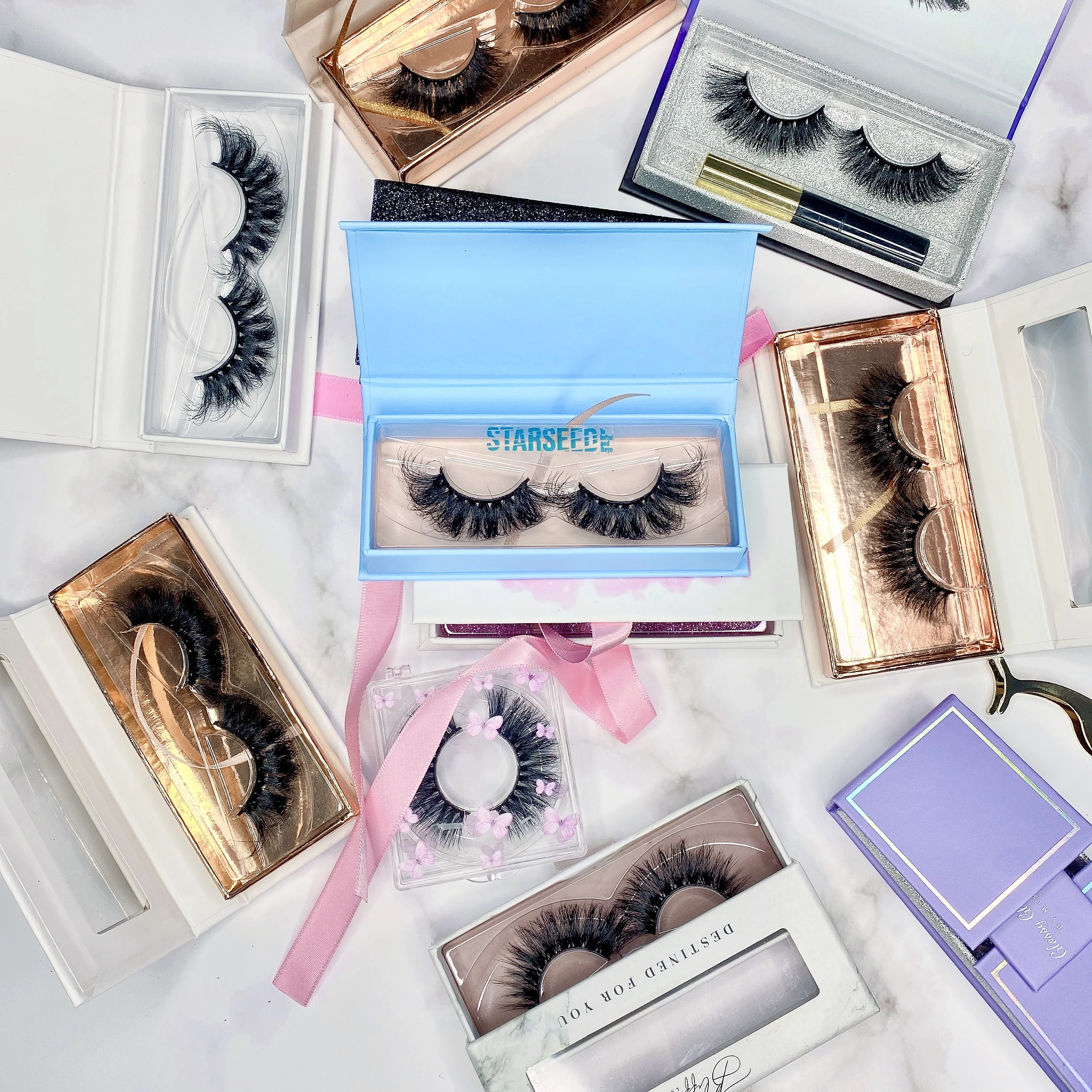 

Hot Selling Private Label Own Brand 3D Synthetic Fiber Most Natural Looking Fake Lashes Eyelashes Faux Mink Crazy Mink Eyelash E