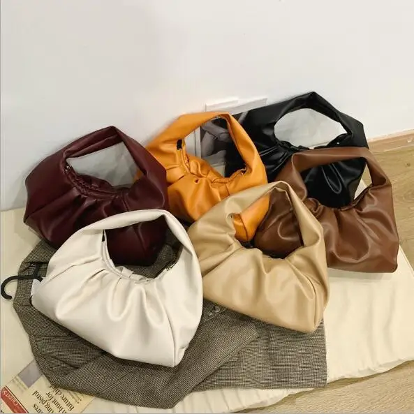 

High Capacity Soft Ruched Cloud handbags for Women Large Underarm purses PU leather shoulder bag 2021, 6 colors as picture