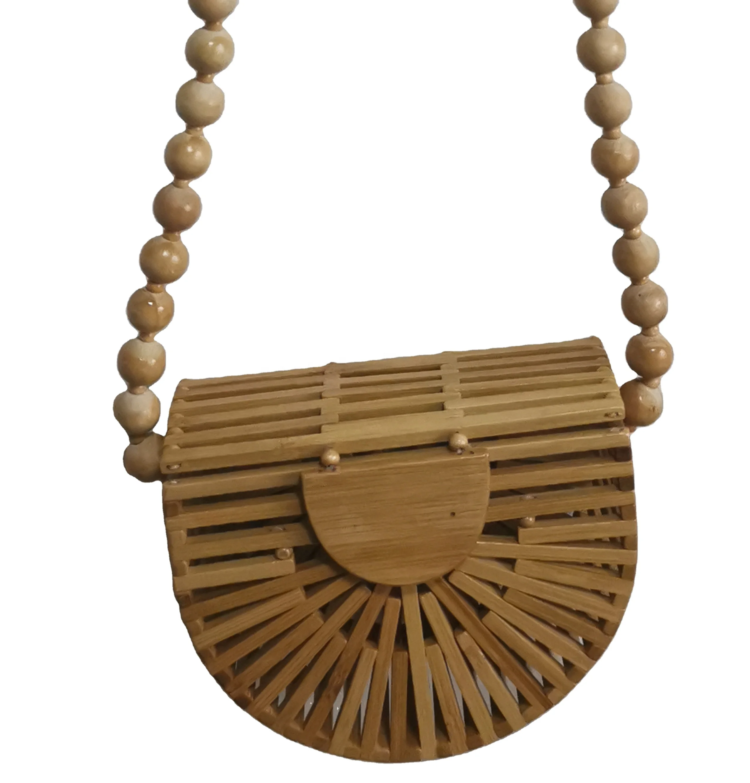 

fashion handmade bamboo rattan bag wooden beads handle, Light brown
