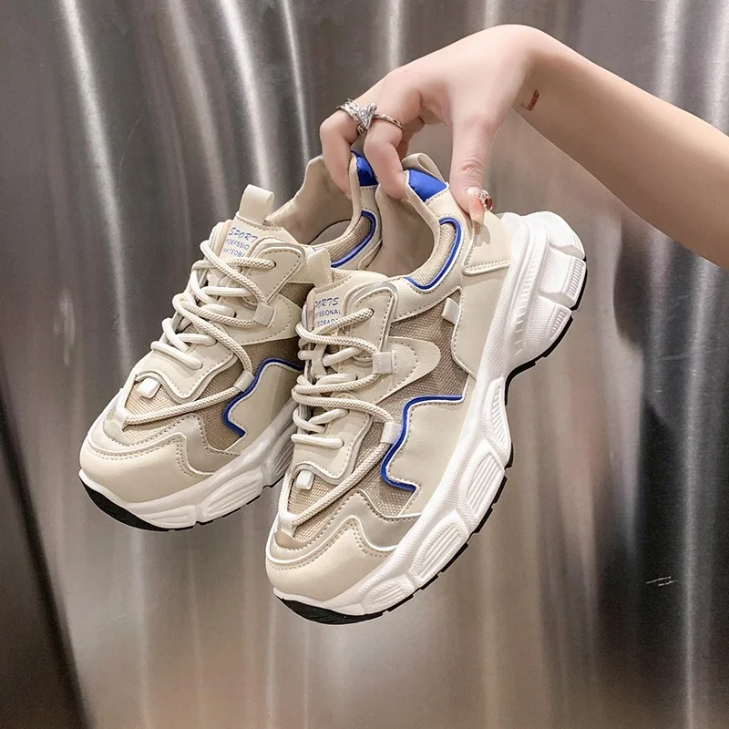

Women's Chunky Sneakers Autumn Mesh Breathable Platform Vulcanized Shoes Woman Casual Thick Bottom Running Shoes Female