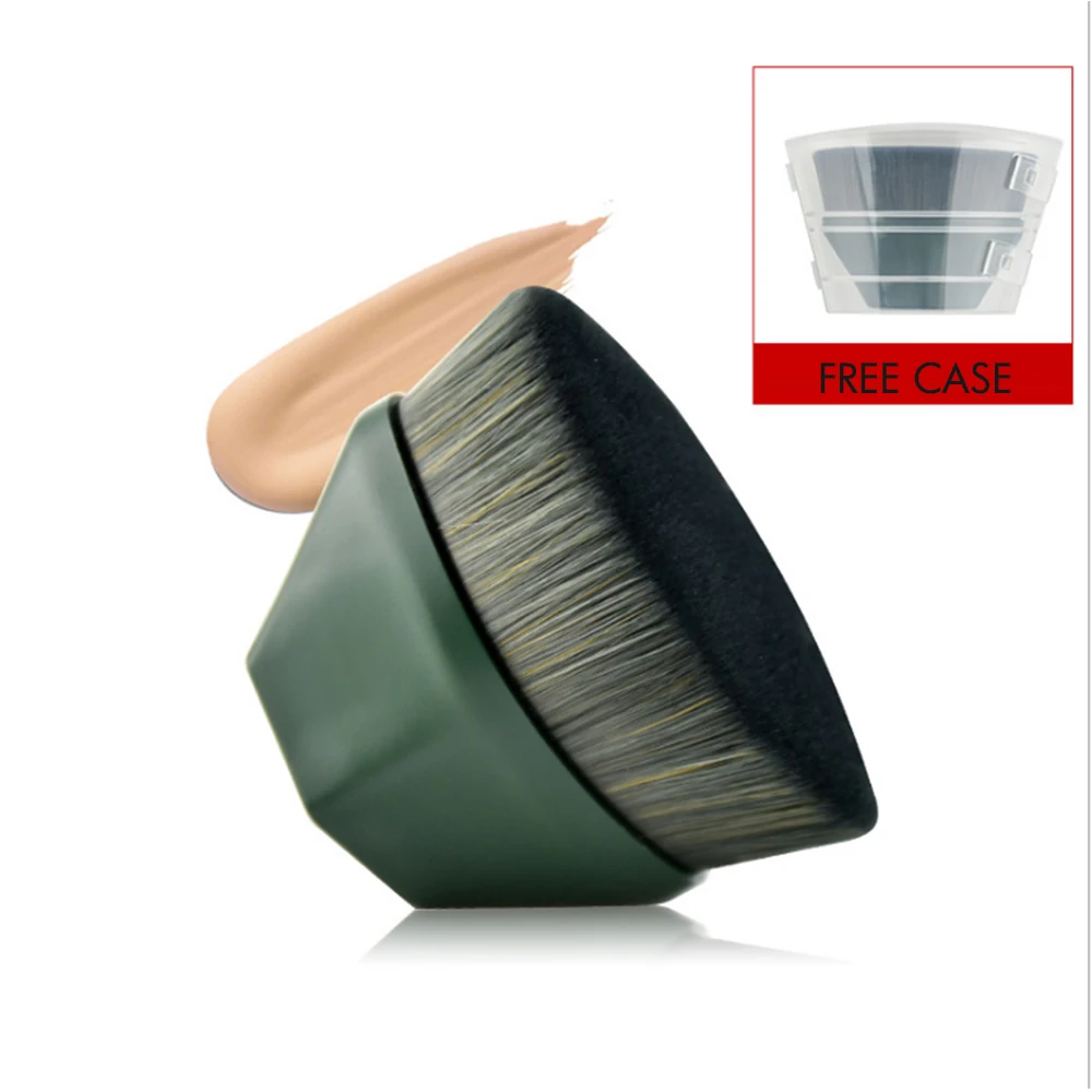 

Six Angle Hexagon Custom Flat Head Foundation makeup brush Pink Black Kabuki 55 makeup brush with plastic cover, Colorful