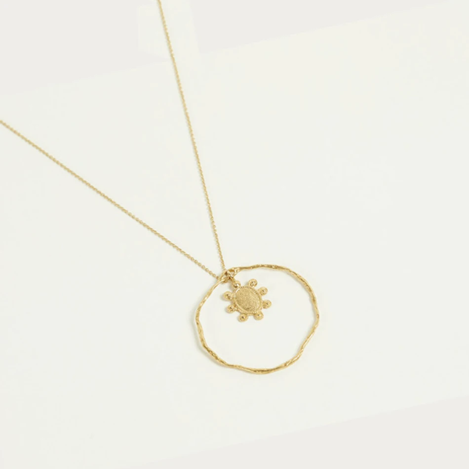 

high quality 18K gold plated round circle forever love necklace for women luxury 925 sterling silver sun pendant necklace