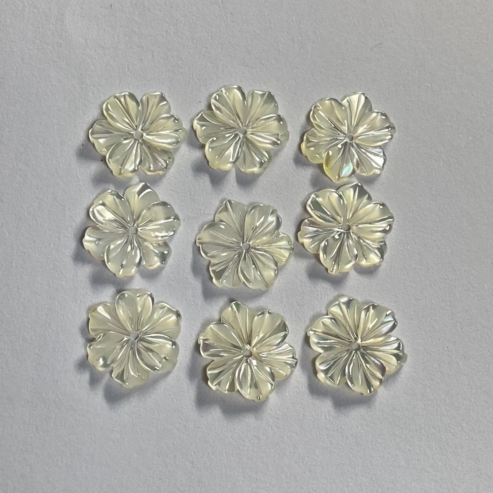 HQ GEMS Shell Flower 8-20mm White Natural Mother Of Pearl Carved Flower