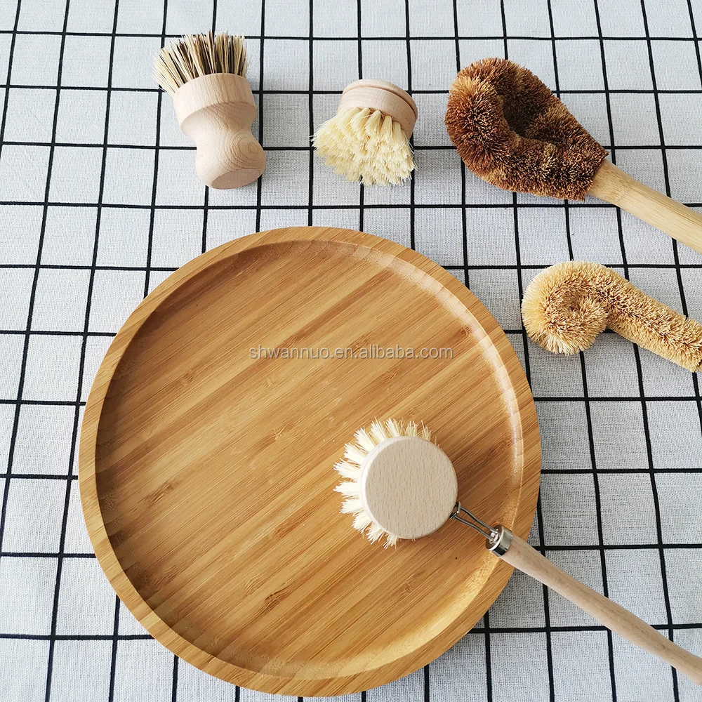 Wanuocraft Reusable Mini Bamboo Handle Coconut Sisal Scrub Brush Eco