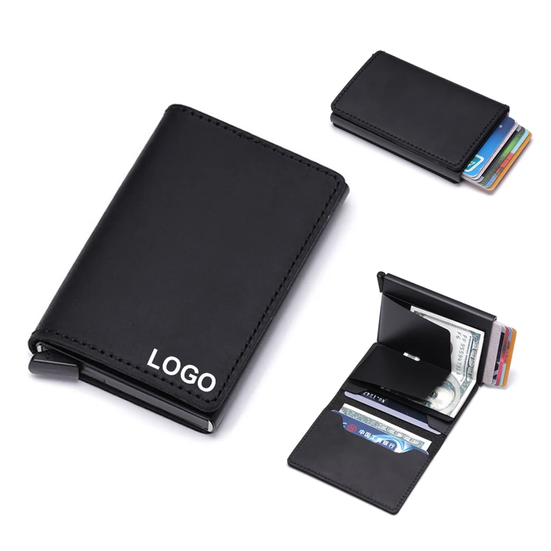 

Credit RFID Blocking Wallet Card Holder Slim smart Aluminum Business wallet genius Leather Automatic Pop-up Card Case Wallet