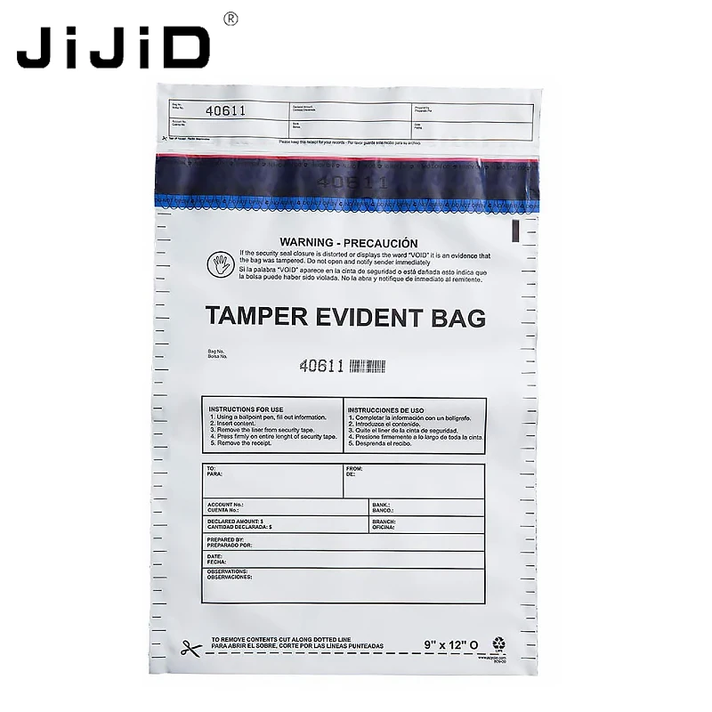 

JiJiD Adsure Level 2 Clear Plastic Custom Cash Tamper Evident Bank Deposit Money Security Bags With Writable Area