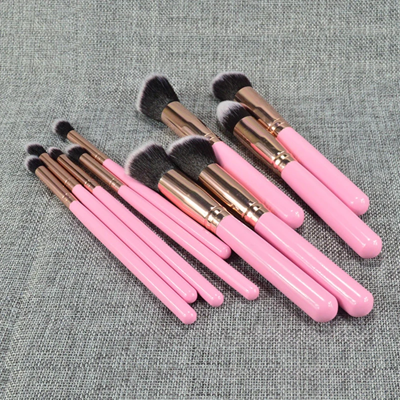 

Soft synthetic travel vegan 10 piece pink makeup brush sets makeup, Pink,pearl white,black and gold colour