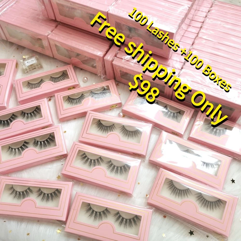 

Free shipping Korea wholesale 2021 New Arrival Pink Free Packaging Full Strip Eye Lash 3D Faux Mink Lashes Silk Vegan Eyelashes