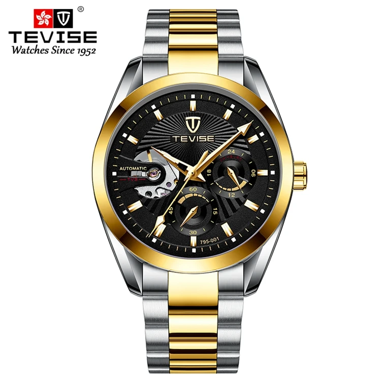 

TEVISE 795-001 Men's Dress Watch Stainless Steel Automatic Mechanical 24 Hour Custom OEM Luxury Wrist Watches, As picture