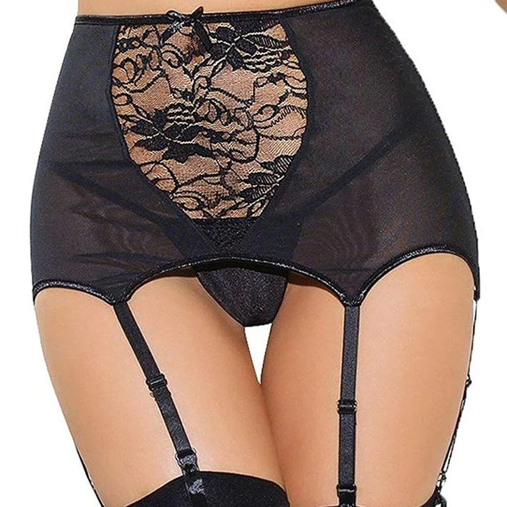 Womens Black Lace Garter Belt High Waisted Suspender Lingerie UK Size 6 8 10 12