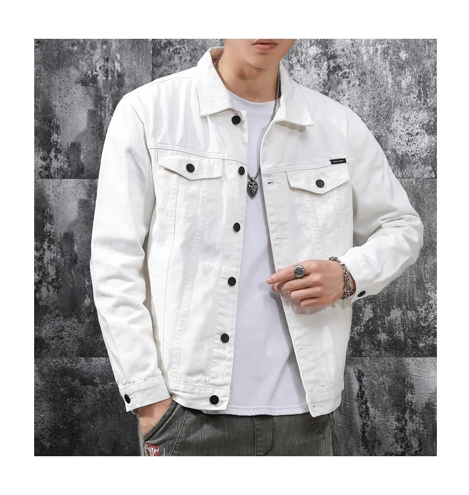 

Custom Male Streetwear Jacket White Jean Bomber Jacket Winter Coats Mens Clothing Casual Man Jackets