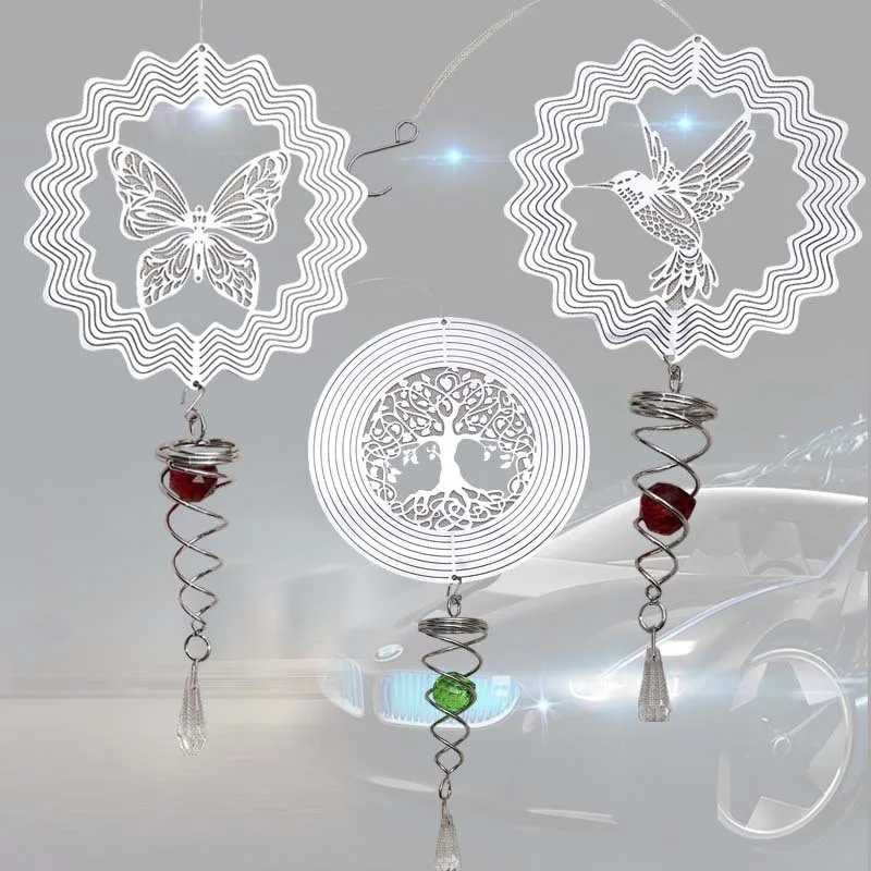

Rotating Wind Chime Spinner Christmas Tree Decoration Garden Ornament Sun Catcher Multi-colored Stainless Steel 3D Wind Spinner