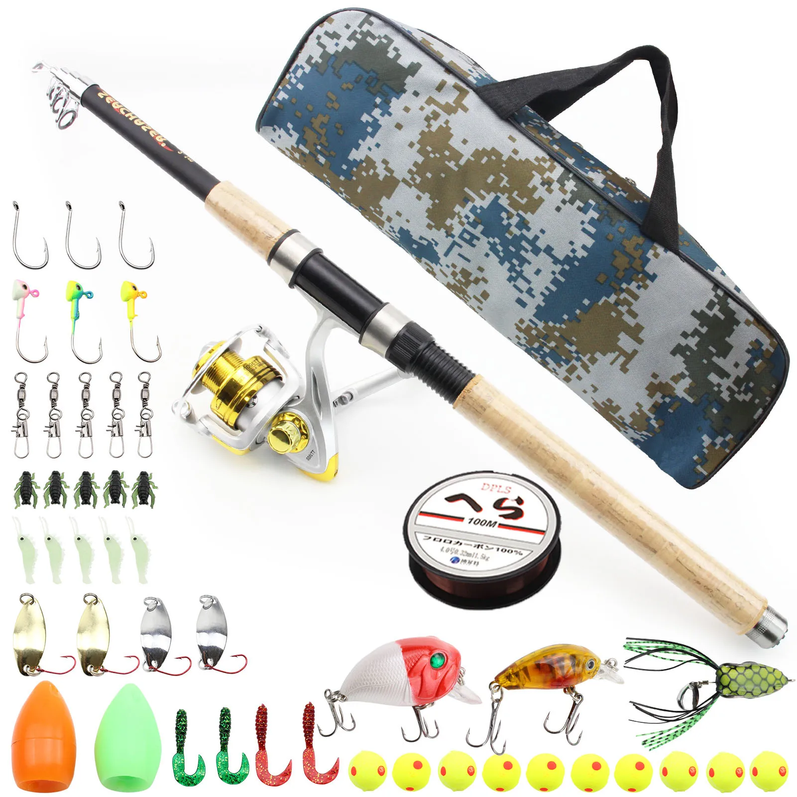 

2.1m Carbon Telescopic Fishing Rod Combo Spinning Reel Fishing Set Nylon Bag Travel Stick Carp Bass Pike Boat Rod Full Kit