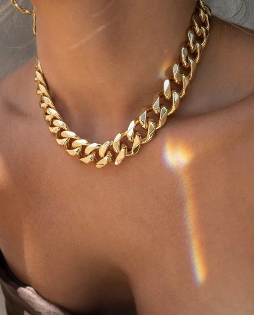 

Jewelry 18K Gold Plated Six Surface Grinding Chunky Chain Choker Necklace Full Core Stainless Steel Jewelry Wholesale