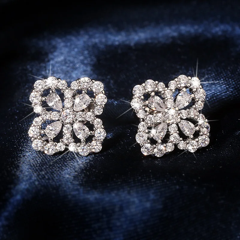 

Factory Wholesale Shine KYED0400 CZ earring Platinum Plated Clover shape 3A Zircon earring for Women