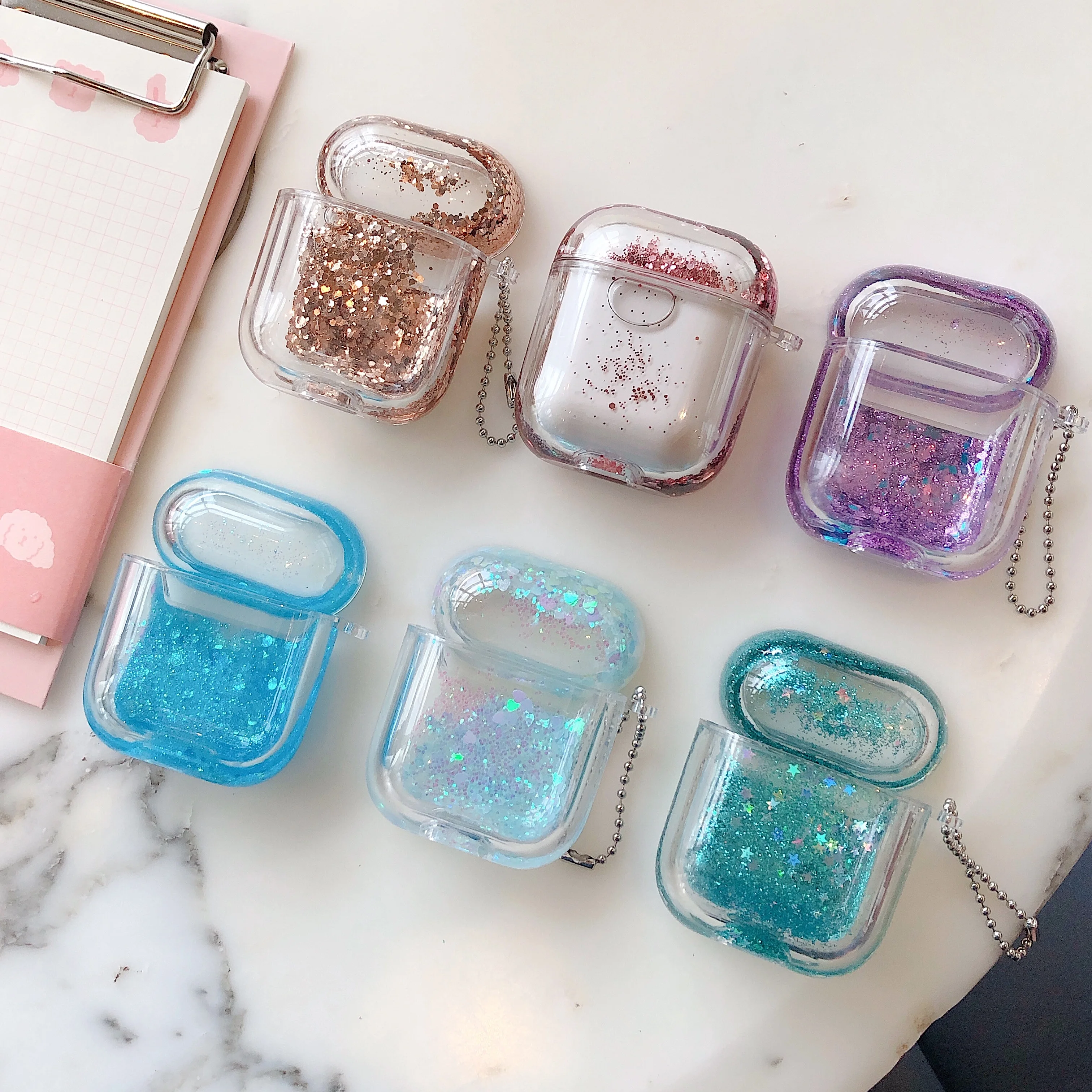 

Bling girly glitter quicksand clear hard PC cover liquid case for apple airpods 2 Pro