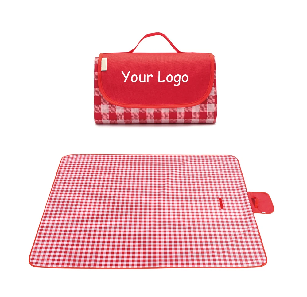 

In Stock Beach Foldable Red Recycled Rollable Waterproof Non Woven Canvas Bamboo Outdoor Picnic Mat