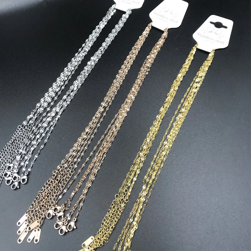 

Wholesale stainless steel chain 18k gold chain necklace not lose color with extension, Silver/gold/rose gold