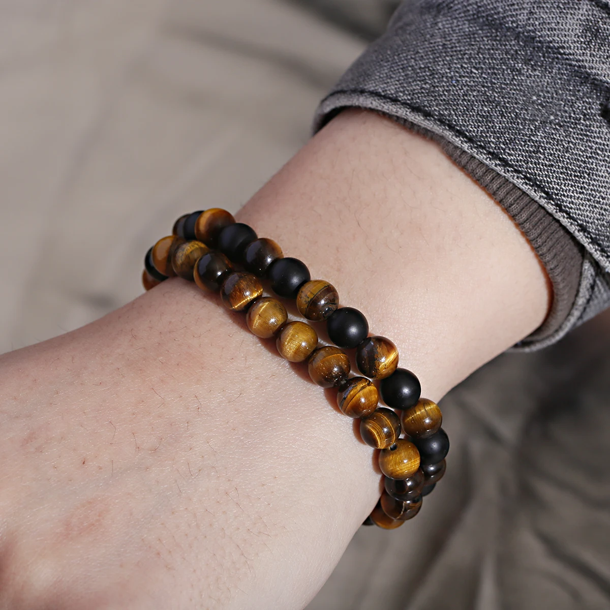 

2Pcs Natural Tiger Eye Stone Black Matte Onyx Beads Yoga Healing Reiki Balance Fashion Bracelets Jewelry, Multi-colors