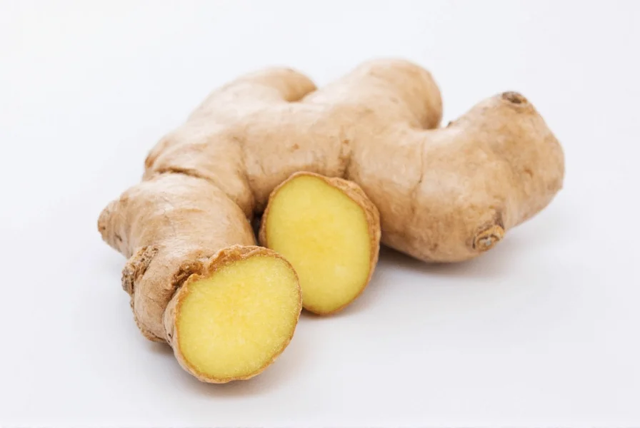 Fresh ginger root, sliced ginger pieces, and ginger tea in a mug for pregnancy nausea relief