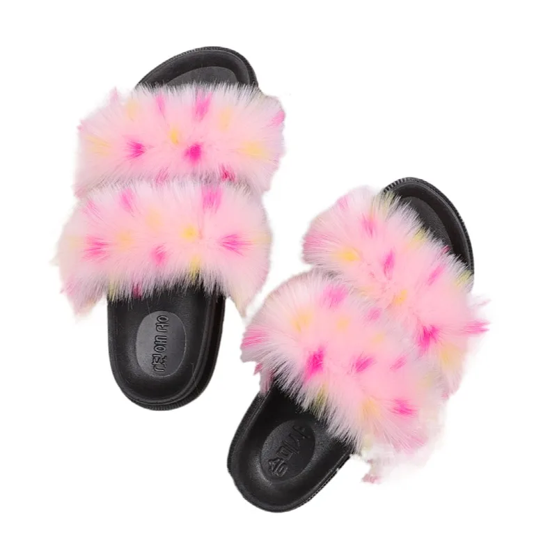 

slippers for women with colorful fur, Show as pictures