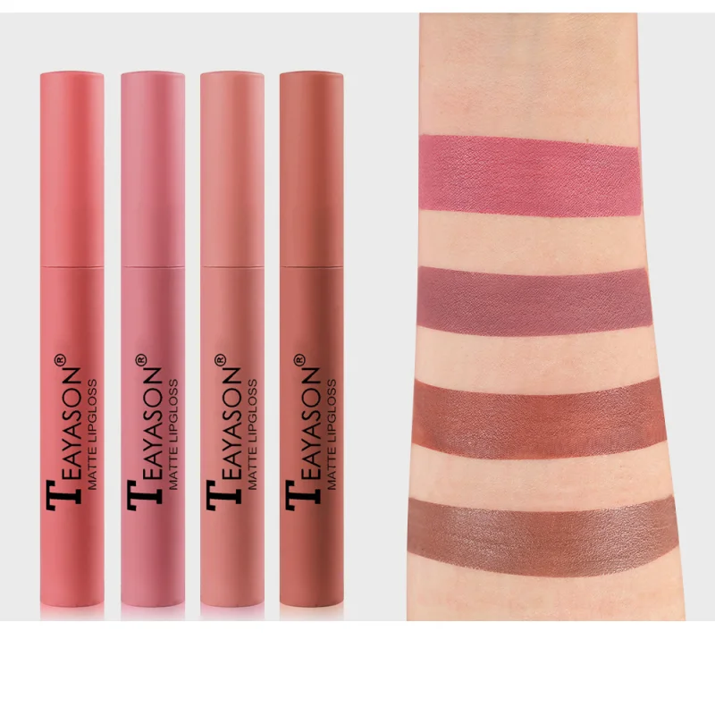 

Wholesale 4 Colors Matte Waterproof Long Lasting Lip Gloss Nude Velvet Pigment Batom Lip Makeup Lipstick, 4 color