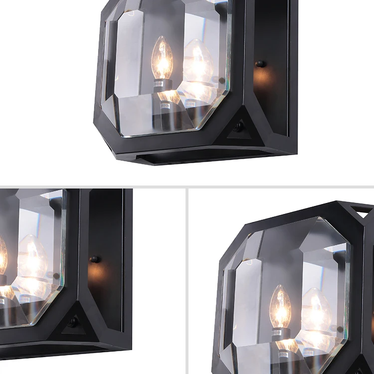 Modern Farmhouse K9 Crystal Vintage Decorative Indoor Black Iron Wall Lights Decor