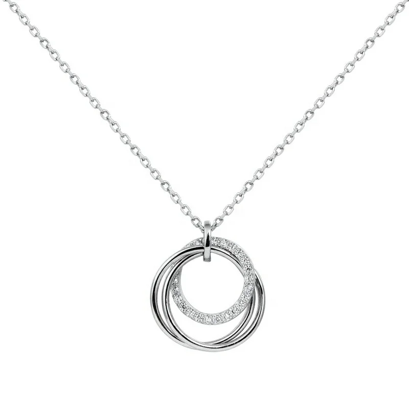 

New fashion 925 sterling silver diamond circle rose gold necklace for female and girls as gift