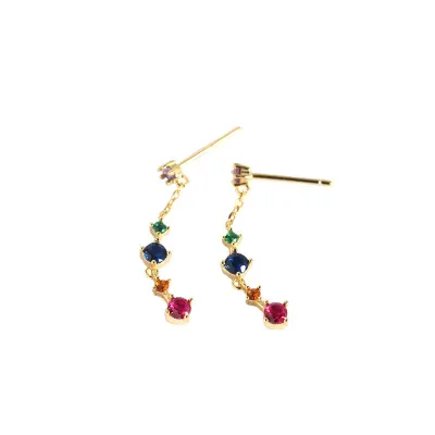 

New Arrival 925 Sterling Silver Earrings Long Tassel Zircon Colored Earrings For Girls Gifts Stud Jewelry, As picture