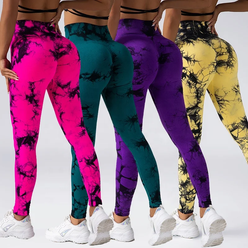 YIYI New Tie Dye Seamless High Waisted Workout Gym Fitness Leggings for Women Scrunch Butt Lifting Yoga Gym Athletic Pants