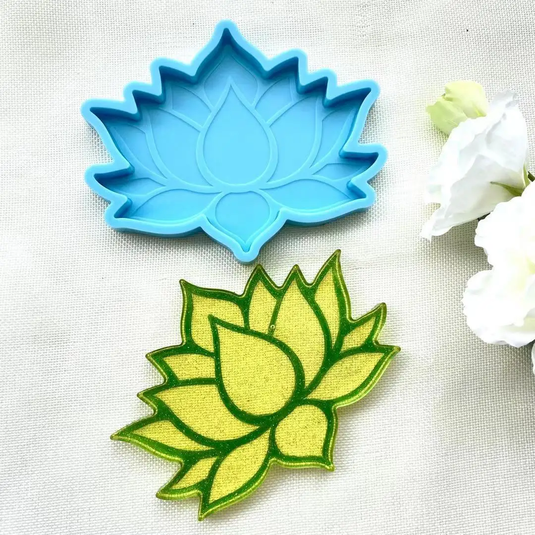 

W144 DIY epoxy lotus coaster flower tablemat silicone mold, Blue