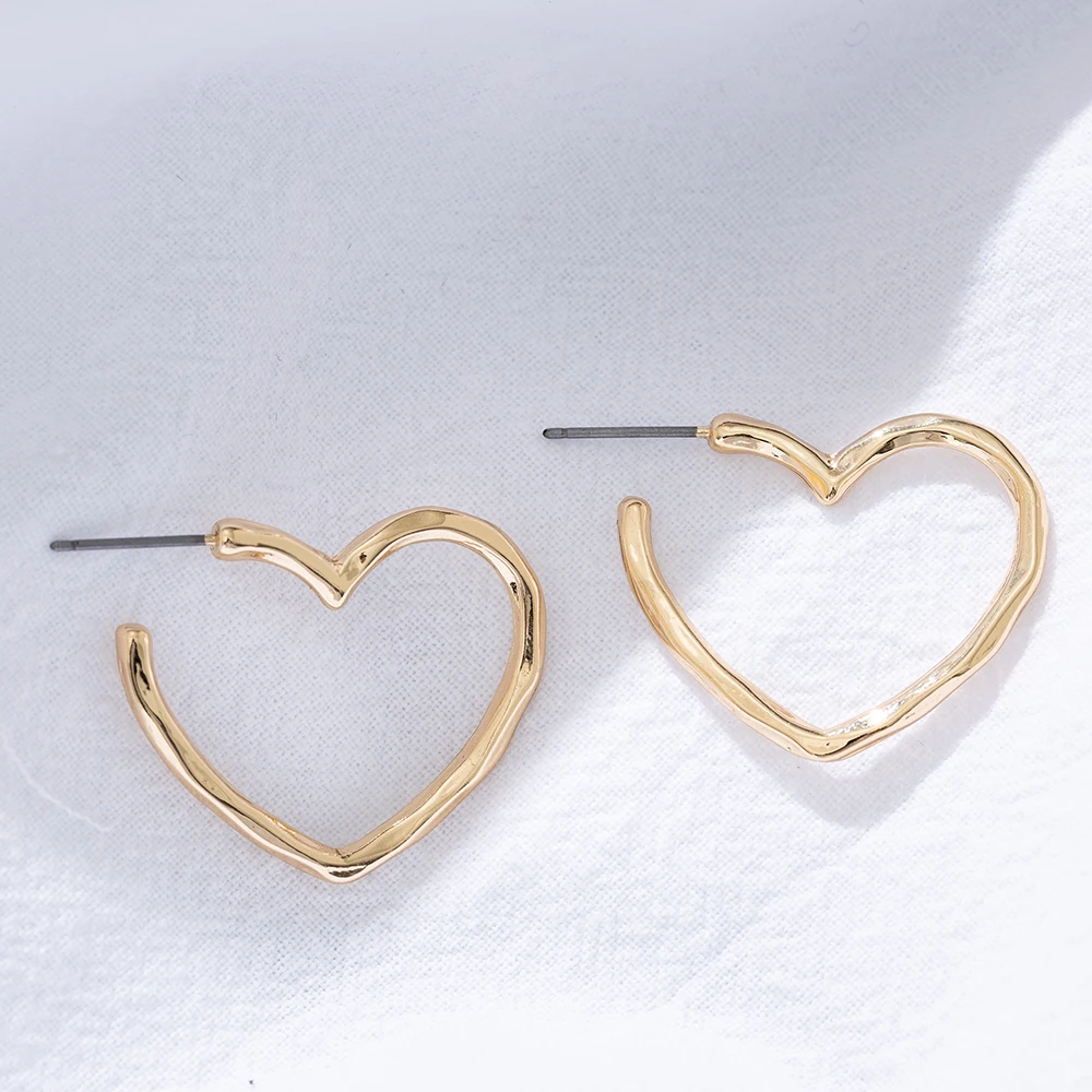 18k Gold Plated Hoop Statement Heart Shape Stud Earrings - Buy Heart ...