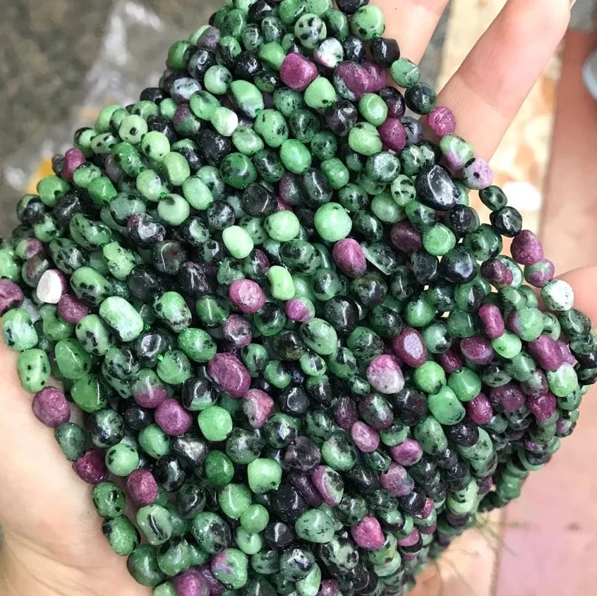 

6-8mm Natural Ruby Zoisit for Jewelry Making Beads Gravel Pebble Healing Power Irregular Shape Gemstone Beads, 100% natural color
