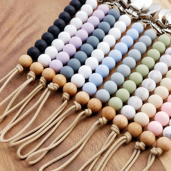 

wholesale custom baby teething dummy chain holder silicone pacifier clip, 60 colors
