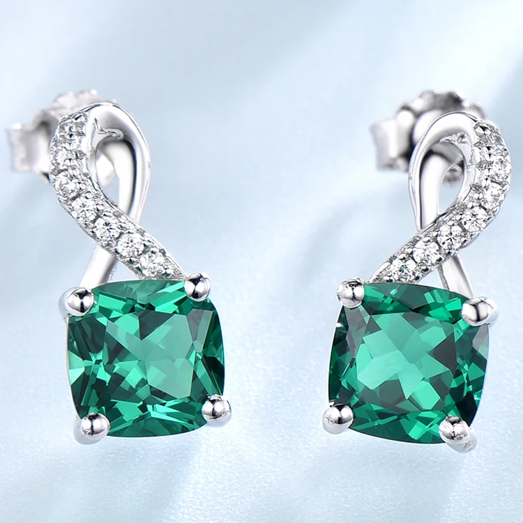 

Single Stone Paved Cross Green Charm Stud Earrings, Blue, green, customized