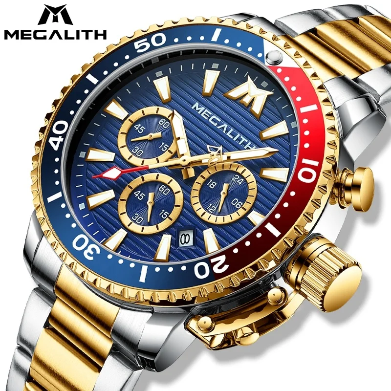 

MEGALITH Zifferblatt Edelstahl-Stahl Top-Marke Sport-Uhr Relogio Masculino Manner Business Neue Uhr montre Homme