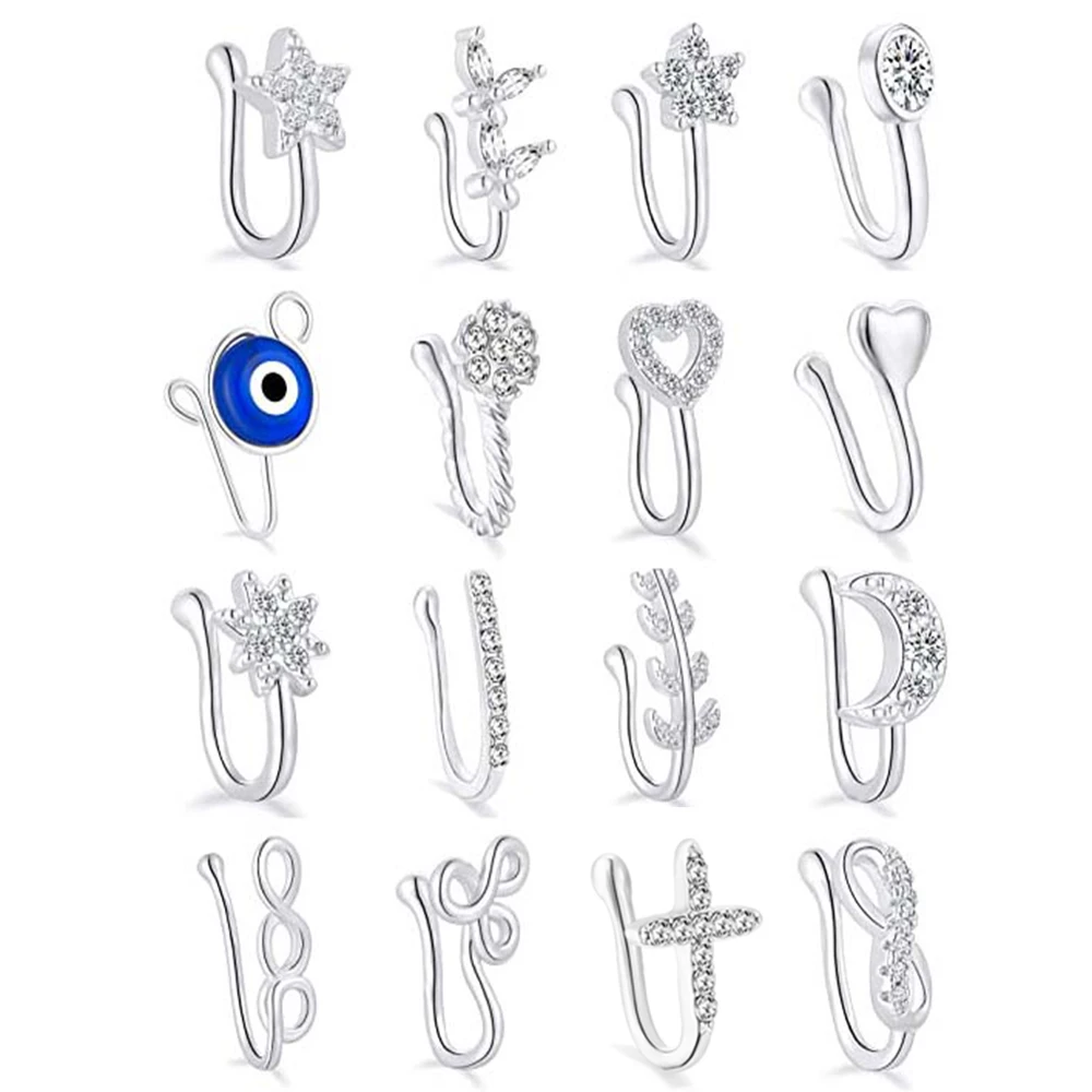 

Wholesale Adjustable Non Piercing Jewelry Irregular Shiny Inlaid CZ Clip on Cartilage Tragus Faux Nose Cuff Fake-Nose Rings