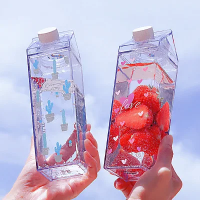 

Feiyou best selling transparent square eco friendly custom logo pattern carton drinking milk plastic water bottle, Customized color