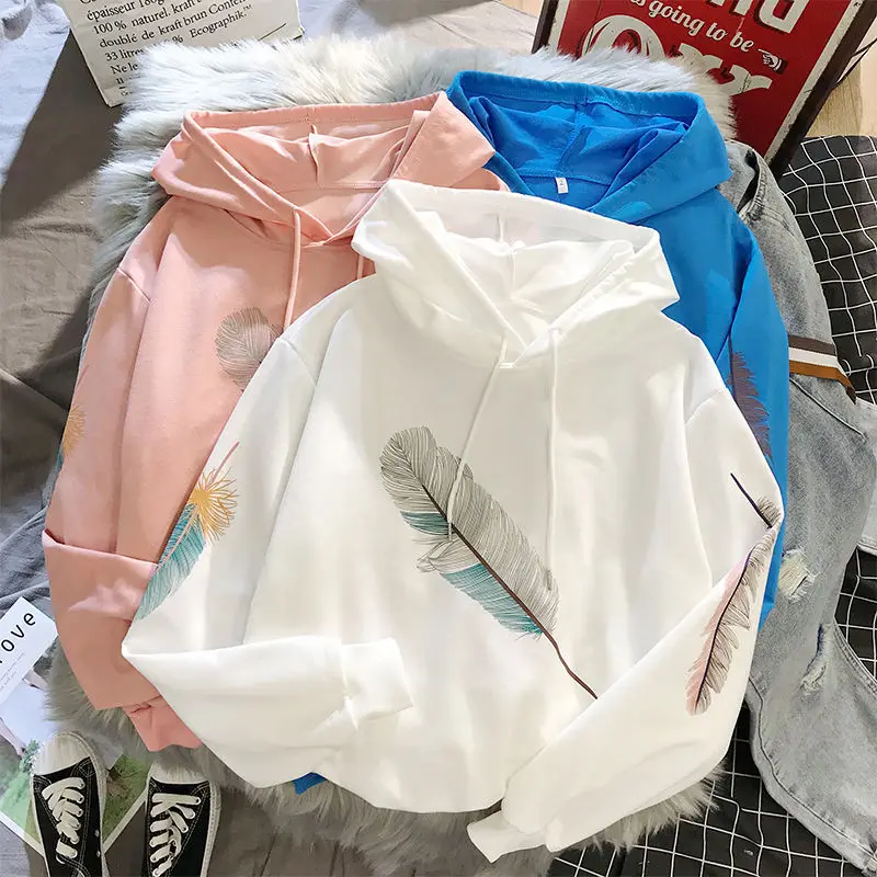 

Women'S Hooded Loose 2021 Summer New Korean Fashion Sweatshirts Temperament Long-Sleeved Thin Coat Hoodie Women, Pink,blue,white