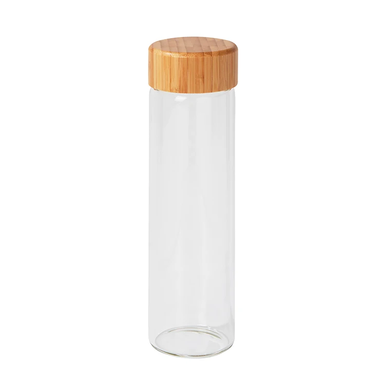 

Popular Sale 2020 Bpa Free Glass Water Bottle Clear Drink Bottle With Bamboo Lid For Travel Sport, Transparent