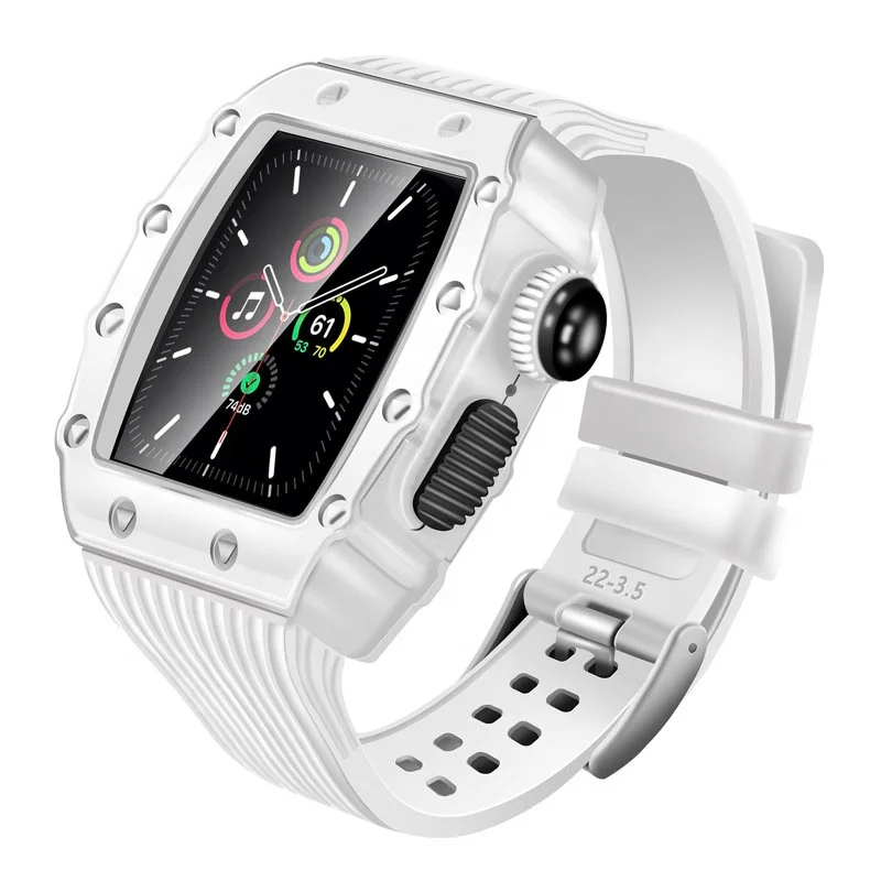 

Fashion Style 44mm Smart Watch Stainless steel case Silicone band for apple watch series 6, 4 colors with any color strap